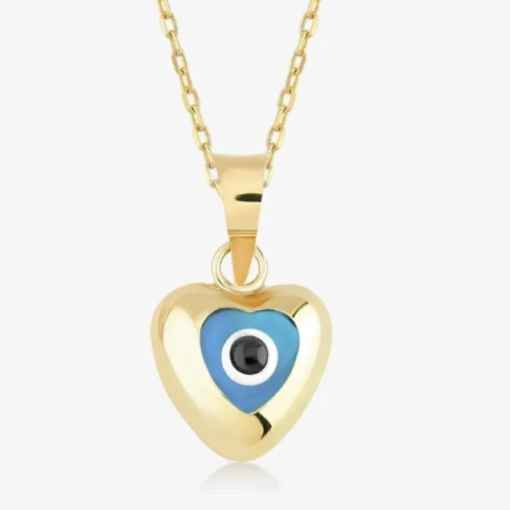14k real Yellow Gold heart Evil Eye Charm | Pendant for Good Luck & Protection |